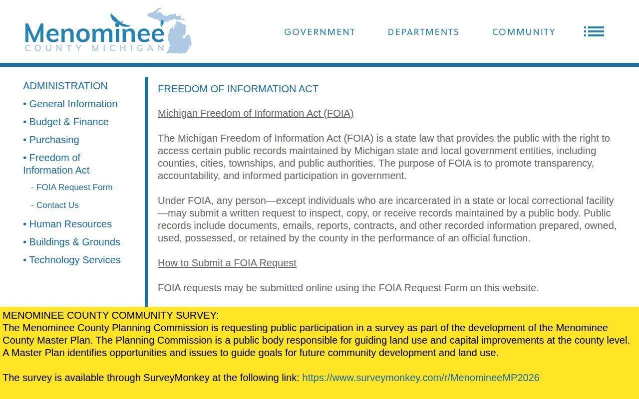 Menominee County booking-record FOIA guidance